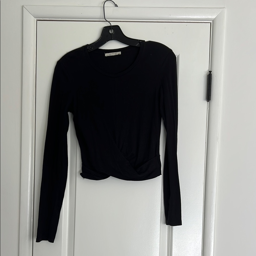 Zara Black Fitted Crop Blouse with Tie Front